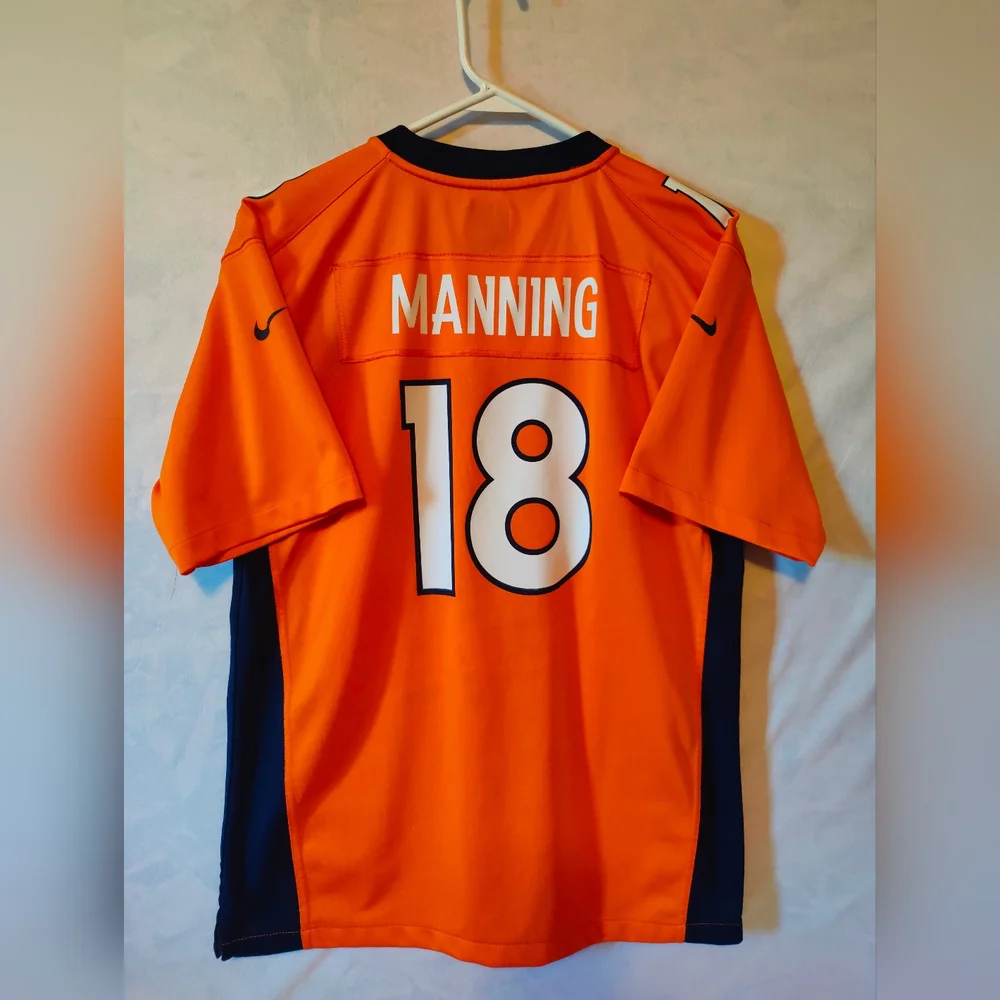 Denver Broncos 18 Nike Men's Vibrant Orange and Dark Blue Jersey - Picture 2 of 3